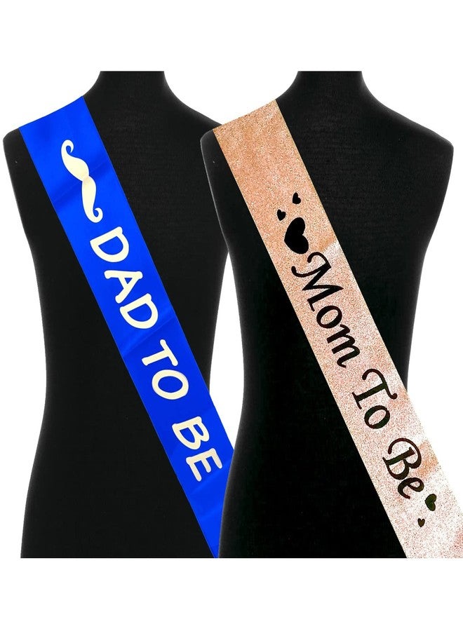 بروبسيكل طقم وشاح حريري لحفل استقبال المولود الجديد من بروبسيكل، قطعتان - ذهبي وردي لامع وأزرق | طقم للأم والأب المنتظرين لجلسة تصوير الحمل وتزيين الحفلات - Image 1